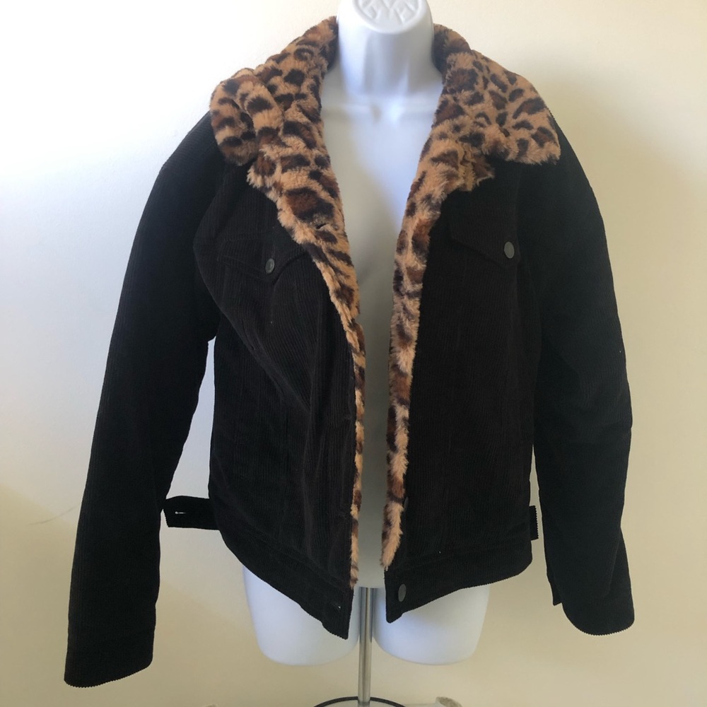 Leopard Trim Corduroy Jacket